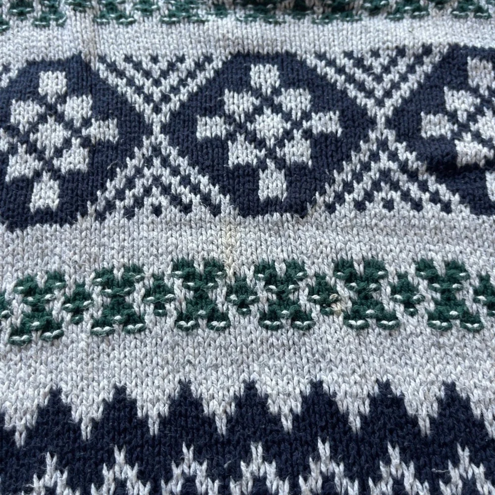 Northwest Territory Mens XL Fair Isle Knit Sweater Grey Navy Green Made in USA